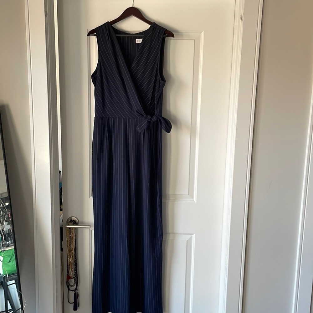 Emma & Michele blue striped jumpsuit with pockets. Size 12